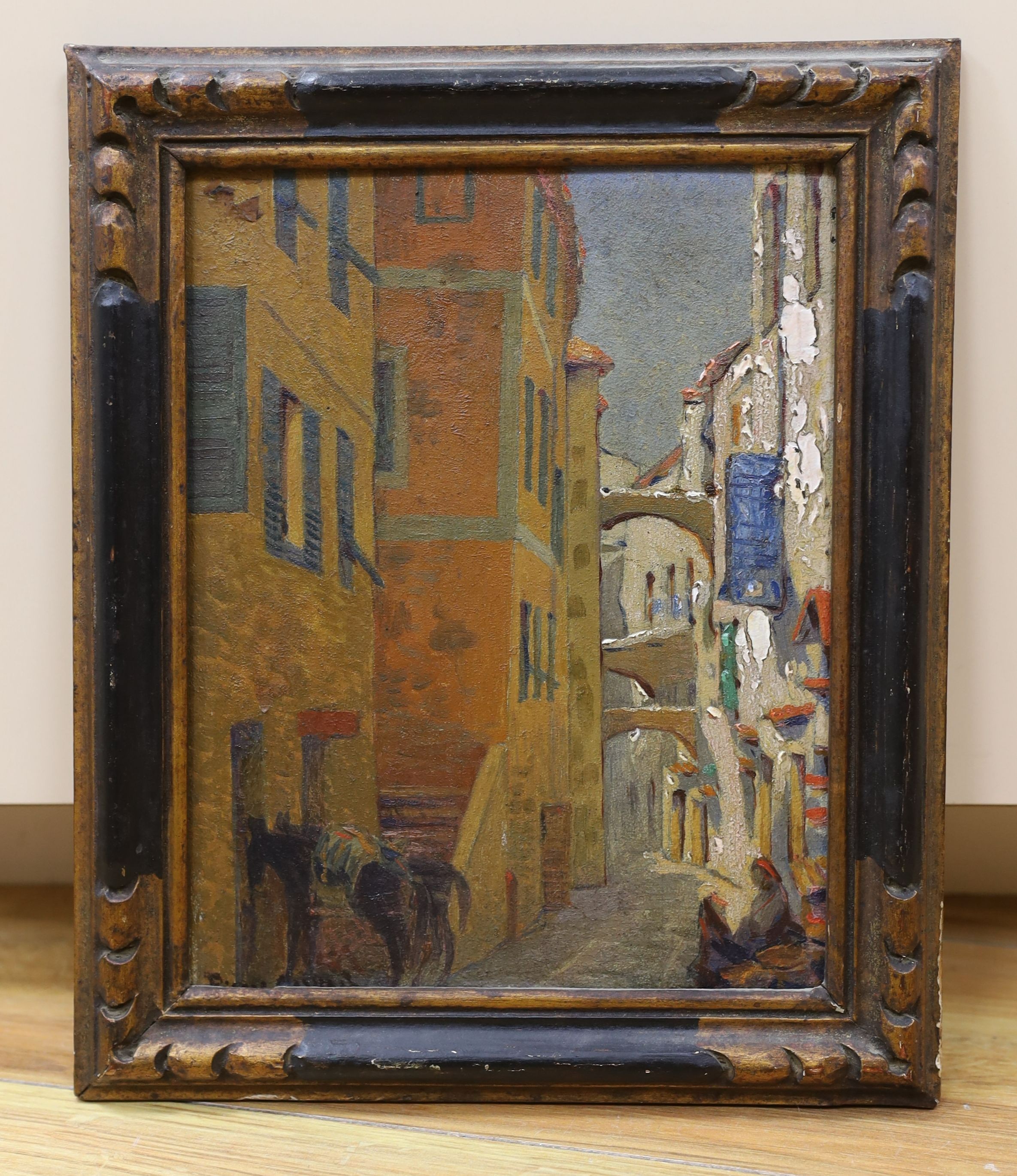 Pierre Gervain, oil on panel, 'Vieille Rue à Nice', signed and inscribed verso, 23 x 18cm